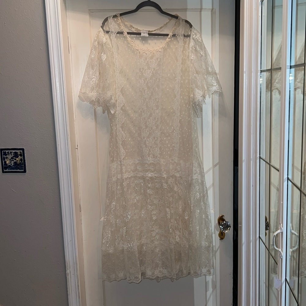 90s made in USA Lace dropped waist dress